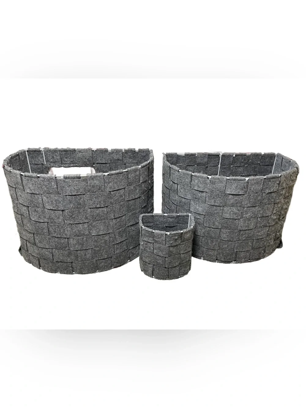 Gray Woven Felt Half Moon Shaped Storage Baskets - Set of 3